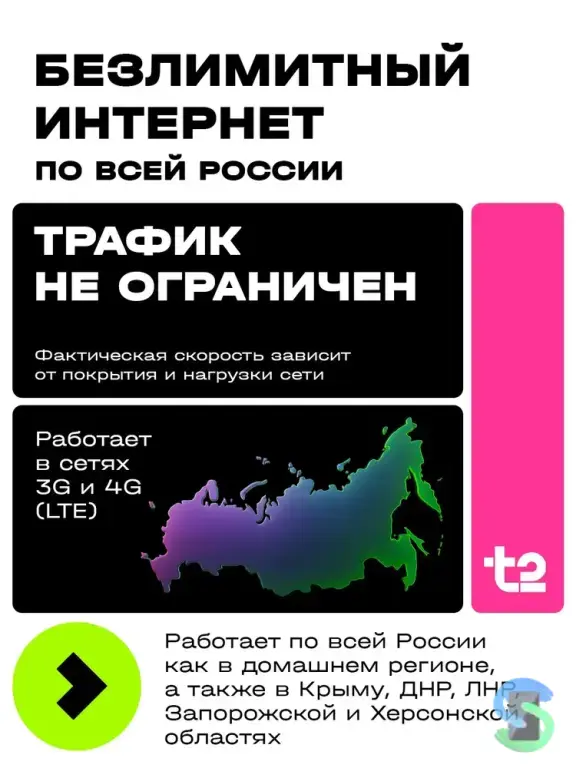 Т2: «Партнер М». Безлимитный интернет, 1000 минут, 200 смс